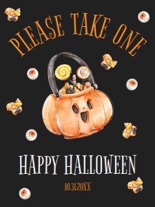 HalloweenKidsTrickorTreatSignBlK18x24: Cute Pumpkin Signs, Little Pumpkin Halloween Welcome Signs, Pumpkin Halloween Signs, Party Signs, Halloween Signs, Printable Party Signs