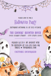 HalloweenKidsInvite3_4x6: Editable Halloween Invitations, Halloween Invitations, Printable Invitations, Purple Halloween Party Invitations, Corjl Invitation Template