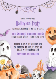 HalloweenKidsInvite45x7: Editable Halloween Invitations, Halloween Invitations, Printable Invitations, Purple Halloween Party Invitations, Corjl Invitation Template