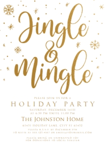 Jingle and mingle Christmas Invitations, Gold and White Christmas Party Invitations,  Printable Invitations, Elegant Holiday Invite, Corjl design preview