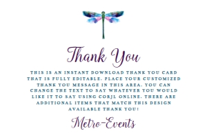 PurpleDragonFlyThankYou: Editable Invitation Set, Printable Invitation Kit, Dragonfly Bridal Shower Invite Bundle, Corjl Template Invitation, Dragonfly Invitation