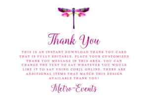 PinkDragonflyThankYou: Dragonfly Bridal Shower Invite Bundle, Printable Invitation Kit, Editable Invitation Set, Corjl Template Invitation, Dragonfly Invitations
