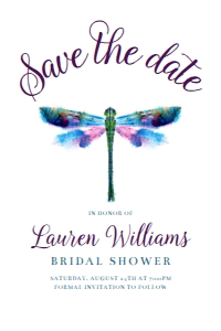 PurpleDragonflySavetheDate5x3: Editable Invitation Set, Printable Invitation Kit, Dragonfly Bridal Shower Invite Bundle, Corjl Template Invitation, Dragonfly Invitation