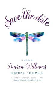 PurpleDragonflySavethedate5x3: Editable Invitation Set, Printable Invitation Kit, Dragonfly Bridal Shower Invite Bundle, Corjl Template Invitation, Dragonfly Invitation