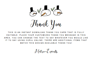 Holiday Thank You Card, Christmas Snowmen Thank You Note, Printable Thank You Card, Custom Thank You Card, Corjl Template, Instant Download design preview