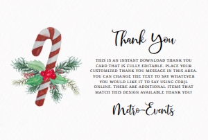 CandycaneTHankYoucard: Holiday Thank You Card, Candy Cane Thank You Cards, Printable Thank You Card, Christmas Thank You Cards, Corjl Template, Instant Download