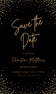 GoldBlackDotsSavetheDate5x3: Editable Save the Date Cards, Gold Glam Save the Date, Golden Themed Event Template, Wedding Save the Date, Save the Date, Corjl Template