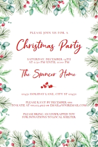 Christmas Party Invitations, Rustic Pine Invitation, Printable Invitation, Holiday Party Invitation, Corjl Template, Holiday Party Invite design preview