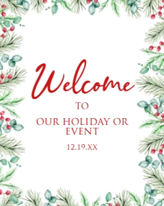 Christmas Rustic Pine Welcome Signs, Printable Welcome Sign, Corjl Template, Instant Download, Christmas Party Sign, Holiday Sign Template design preview