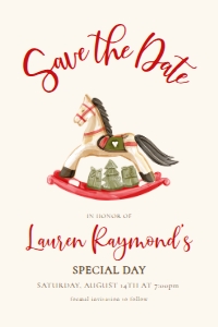 ChristmasRockingHorse4x6: Editable Save the Date Cards, Rocking Horse Save the Date, Event Template, Christmas Save the Date, Holiday Save the Date, Corjl Template