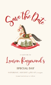 ChristmasRockingHorseSavethe5x3: Editable Save the Date Cards, Rocking Horse Save the Date, Event Template, Christmas Save the Date, Holiday Save the Date, Corjl Template