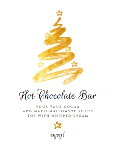 Hot Chocolate Bar Sign and Tags, Gold Christmas Tree Sign Template, Printable Signs, Editable Signs, Instant Download, Hot Cocoa Bar Tags design preview