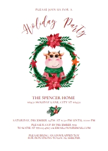 CowChristmasInvite5x72: Christmas Party Invitations, Holiday Party Invitations, Cow Themed Invitations, Editable Invitation, Corjl Template, Printable Invitations