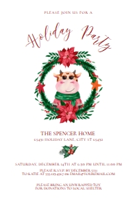 CowChristmasInvite4x62: Christmas Party Invitations, Holiday Party Invitations, Cow Themed Invitations, Editable Invitation, Corjl Template, Printable Invitations