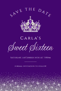 Editable Save the Date Cards, Save the Date, Purple and Silver Save the Date Card, Wedding Save the Date, Save the Date Card, Corjl Template design preview