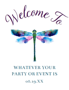 Dragonfly Welcome Signs, Editable Party Sign, Instant Download, Nature Themed Welcome Sign, Printable Dragonfly Party Sign Corjl Template design preview