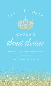 LightBlueGoldGlitterSavetheDate: Blue and Gold Glitter Glam Invitation Set, Printable Sweet 16 Invitation Kit, Light blue Invitation Bundle, Editable Corjl Template Invite