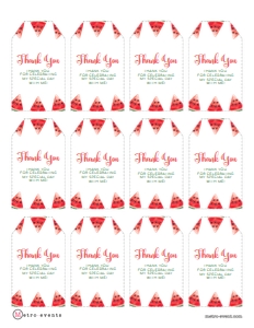 Printable Watermelon Birthday Thank You Tags Summer Gift Tags, Editable Favor Tags, Corjl Template, Melon Thank You Tags, Gift Tags design preview