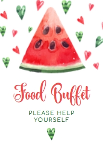 WatermelonFoodSign5x7: Editable Food Signs, Food Labels, Watermelon Heart Themed Food Sign and Labels, Summer Party, Corjl Template, Instant Download, Printable