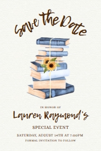 BookClubSavetheDate4x6: Sunflower and Blue Book Themed Printable Save the Date Card for Book Club Editable Save the Date Rustic Country Sunflower Corjl Template