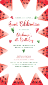 Editable Watermelon Birthday Digital Evite Invitation Digital Party Evite Text Electronic Smartphone Invitation Corjl Template SMS design preview