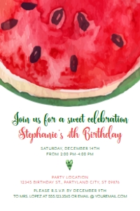 DIY Watermelon Birthday Invitation - Editable on Corjl for Easy Personalization - Watermelon Themed Birthday Invitation Instant Download design preview