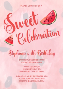 Editable Adorable Sweet Celebration Watermelon Summer Birthday Party Invitation - Editable Printable on Corjl - Printable DIY Invitation design preview