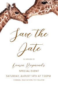 Giraffe Baby Shower Printable Save the Date Card - Safari Theme Announcement for the Little One, Corjl Template, Instant Download design preview