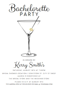 Printable Modern Martini Bachelorette Party Invitation Editable Corjl Template Black and White Cocktail Night Girls Night Invite design preview