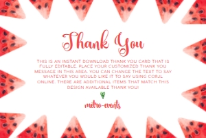Editable Sweet Watermelon Thank You Card with Heart Accents Instant Download, Corjl Template, Printable Watermelon Thank You Cards design preview