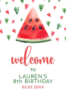 WatermelonWelcomeOne5x7: Editable Watermelon Welcome Sign, Sweet Celebration Welcome Signs, Printable Party Sign, Instant Download, Corjl Welcome Sign Template