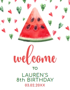 WatermelonWelcome8x11: Editable Watermelon Welcome Sign, Sweet Celebration Welcome Signs, Printable Party Sign, Instant Download, Corjl Welcome Sign Template