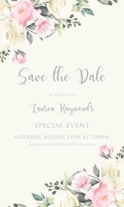 Editable Save the Date Cards, Pink and White Rose Save the Date Card - Elegant Wedding Announcement, Corjl Template design preview