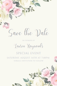 PinkWhiteFloralSavetheDate4x6: Elegant Garden Floral Bridal Shower Invitations - Bundle of 8 digital party items- for the Future Mrs, Editable Corjl Template Invite Bundle