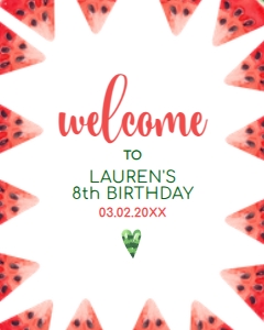 Editable Watermelon Welcome Sign, Sweet Celebration Watermelon Welcome Signs, Printable Party Sign, DIY Instant Download, Corjl Template design preview