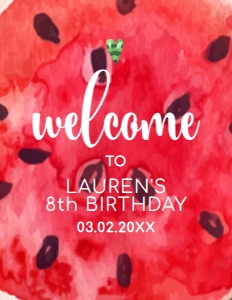 WatermelonWelcome8x11: Editable Watermelon Welcome Sign, Sweet Celebration Signs, Printable Party Sign, Instant Download, Corjl Template, Fruit Themed Party signs