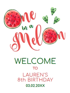 WatermelonWelcome18x24: One in a Melon Welcome Sign, Sweet Celebration Welcome Signs, Printable Party Sign, Instant Download, Corjl Template Fruit Themed Party sign