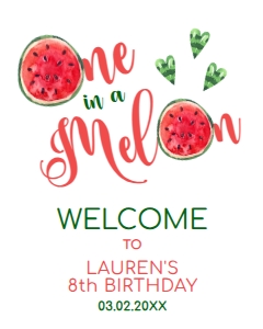 WatermelonWelcomeFour16x20: One in a Melon Welcome Sign, Sweet Celebration Welcome Signs, Printable Party Sign, Instant Download, Corjl Template Fruit Themed Party sign