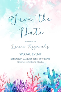 Stunning Coral Reef Beach Theme Printable Save the Date Card Ideal for Coastal Weddings Dream Beach Bridal Shower Corjl Template design preview