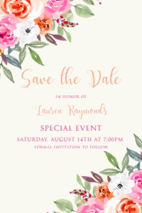 Editable Save the Date Cards, Pink and Orange Floral Save the Date Card - Elegant Floral Wedding Announcement, Corjl Template design preview