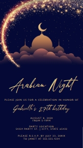 Editable Arabian Night Themed For Birthday prom and special events Evite Text Invitation Electronic Smartphone Invitation Corjl Template SMS design preview
