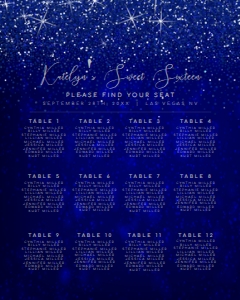 Blue Glitter Custom Seating Chart, Printable Seating Chart Sign, Wedding Seating Chart Poster, Editable Seating Chart, Wedding Seating Sign design preview