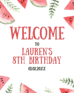 WatermelonBBQWelcome16x20: Editable Watermelon Welcome Sign, BBQ Party Welcome Signs, Printable Party Sign, Instant Download, Corjl Template, Fruit Themed Party signs