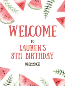 WatermelonBBQWelcome18x24: Editable Watermelon Welcome Sign, BBQ Party Welcome Signs, Printable Party Sign, Instant Download, Corjl Template, Fruit Themed Party signs