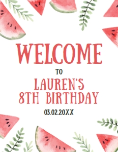 WatermelonBBQWelcome8x11: Editable Watermelon Welcome Sign, BBQ Party Welcome Signs, Printable Party Sign, Instant Download, Corjl Template, Fruit Themed Party signs