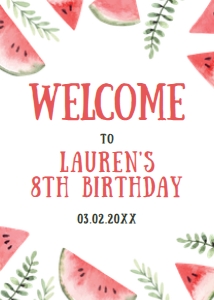 WatermelonBBQWelcomeSign5x7: Editable Watermelon Welcome Sign, BBQ Party Welcome Signs, Printable Party Sign, Instant Download, Corjl Template, Fruit Themed Party signs