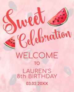 WatermelonWelcomeFive16x20: Sweet Celebration Welcome Signs, Watermelon Welcome Sign, Printable Party Sign, Instant Download, Corjl Template, Fruit Themed Party signs