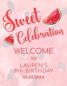 WatermelonWelcomeFive8x11: Sweet Celebration Welcome Signs, Watermelon Welcome Sign, Printable Party Sign, Instant Download, Corjl Template, Fruit Themed Party signs