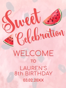 WatermelonWelcomeFive18x24: Sweet Celebration Welcome Signs, Watermelon Welcome Sign, Printable Party Sign, Instant Download, Corjl Template, Fruit Themed Party signs