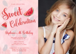 Editable Adorable Watermelon Summer Birthday Party Invitation - Editable Printable on Corjl - Sweet Celebration Printable DIY Invitation design preview